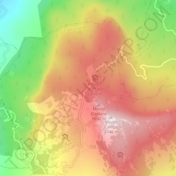 Mapa topográfico Prato Gentile, altitud, relieve
