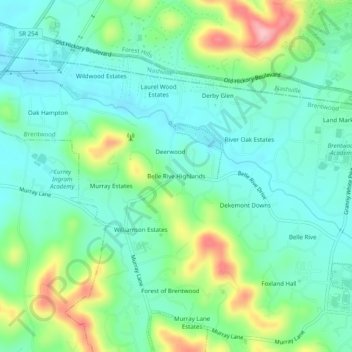 Mapa topográfico Belle Rive Highlands, altitud, relieve