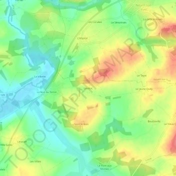 Mapa topográfico Leuléac, altitud, relieve