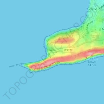Mapa topográfico Alum Bay, altitud, relieve