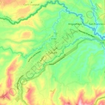 Mapa topográfico Tulcán, altitud, relieve