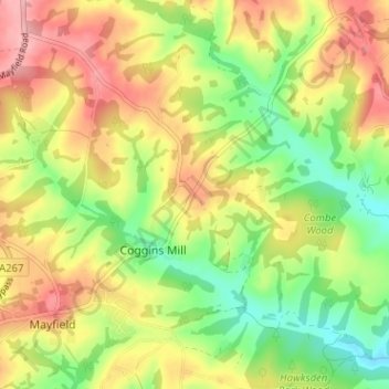 Mapa topográfico Sharnden, altitud, relieve