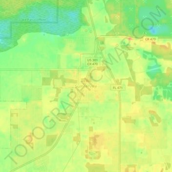 Mapa topográfico Sumterville, altitud, relieve