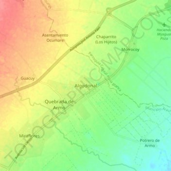 Mapa topográfico Algodonal, altitud, relieve