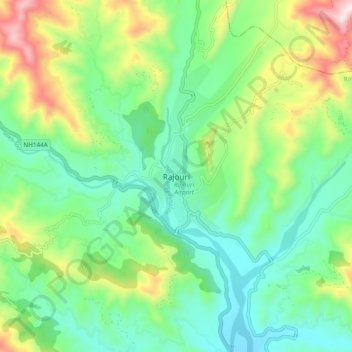 Mapa topográfico Rajouri, altitud, relieve