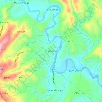 Mapa topográfico Malamba, altitud, relieve