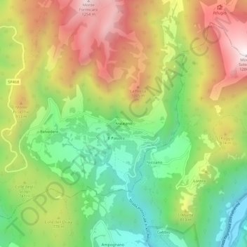 Mapa topográfico Ancaiano, altitud, relieve