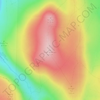 Mapa topográfico High Willhays, altitud, relieve