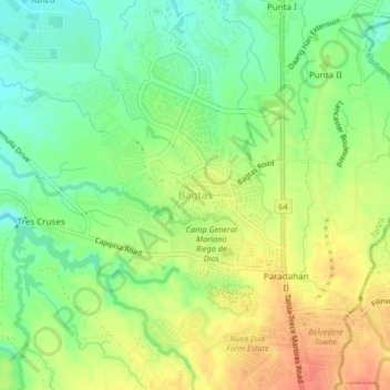 Mapa topográfico Bagtas, altitud, relieve
