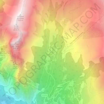 Mapa topográfico Charbutin, altitud, relieve