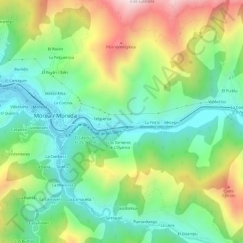 Mapa topográfico Oyanco, altitud, relieve