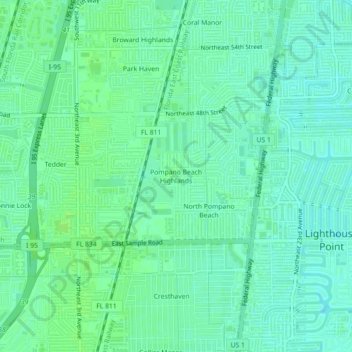 Mapa topográfico Pompano Beach Highlands, altitud, relieve