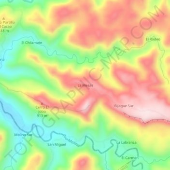 Mapa topográfico La Mesas, altitud, relieve