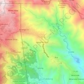 Mapa topográfico Upper Mangga, altitud, relieve