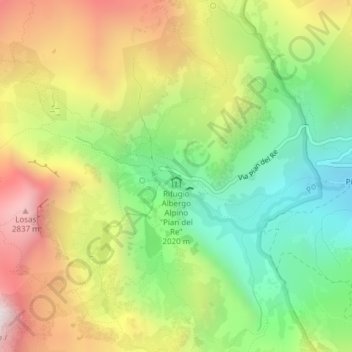Mapa topográfico Pian del Re, altitud, relieve