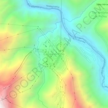 Mapa topográfico Campo Armiño, altitud, relieve
