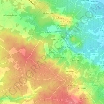Mapa topográfico Berlouze, altitud, relieve