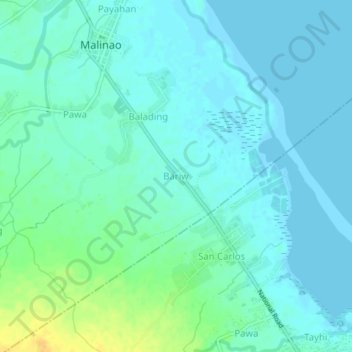 Mapa topográfico Bariw, altitud, relieve