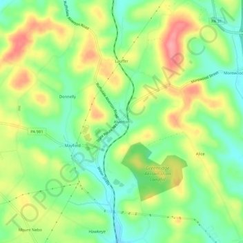 Mapa topográfico Alverton, altitud, relieve