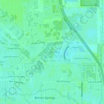 Mapa topográfico Hawthorne, altitud, relieve