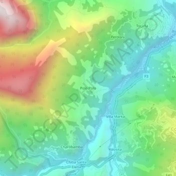 Mapa topográfico Polo Polo, altitud, relieve