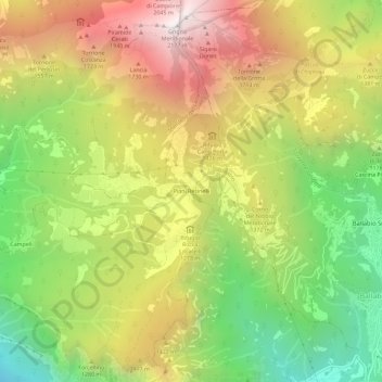 Mapa topográfico Piani Resinelli, altitud, relieve