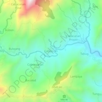 Mapa topográfico Cabolo-an, altitud, relieve