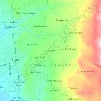 Mapa topográfico Cochaló, altitud, relieve