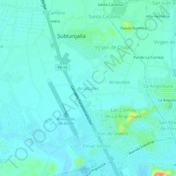 Mapa topográfico Arrabales, altitud, relieve