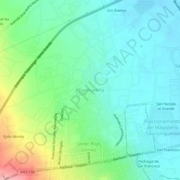 Mapa topográfico Ahuehuetitla, altitud, relieve