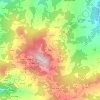 Mapa topográfico Obolo, altitud, relieve