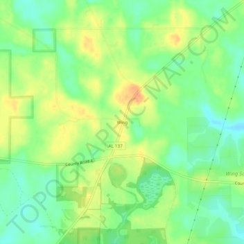 Mapa topográfico Wing, altitud, relieve