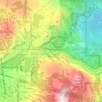 Mapa topográfico Donner Pass, altitud, relieve