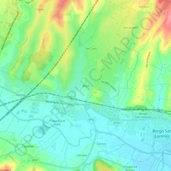 Mapa topográfico Senni, altitud, relieve