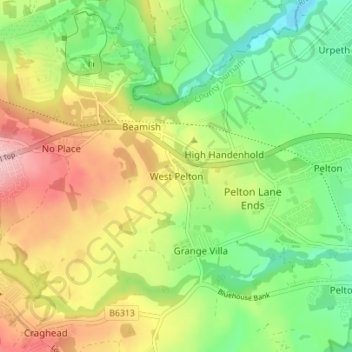 Mapa topográfico West Pelton, altitud, relieve