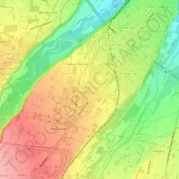 Mapa topográfico San Rocco Castagnaretta, altitud, relieve