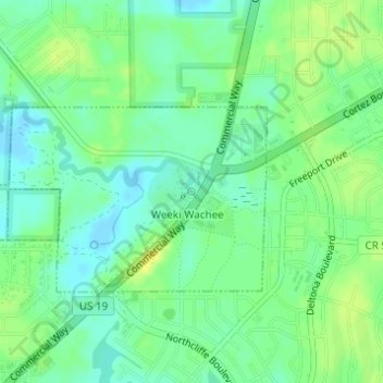 Mapa topográfico Weeki Wachee Spring, altitud, relieve