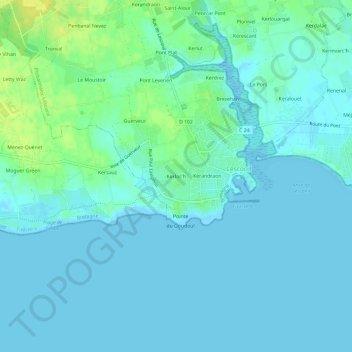 Mapa topográfico Kerloc'h, altitud, relieve