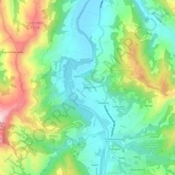Mapa topográfico Rivere, altitud, relieve