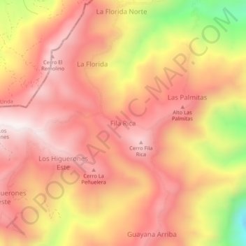 Mapa topográfico Fila Rica, altitud, relieve