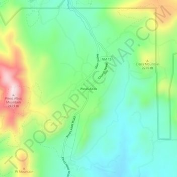 Mapa topográfico Pinos Altos, altitud, relieve