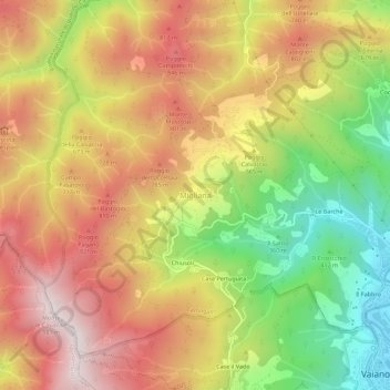 Mapa topográfico Migliana, altitud, relieve
