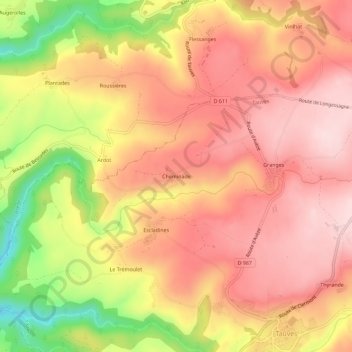 Mapa topográfico Cheminade, altitud, relieve