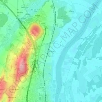 Mapa topográfico La Grange, altitud, relieve
