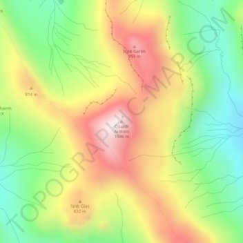 Mapa topográfico Cruach Ardrain, altitud, relieve