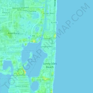 Mapa topográfico Golden Shores, altitud, relieve