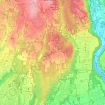 Mapa topográfico Rovate, altitud, relieve
