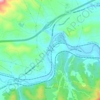 Mapa topográfico Riverside, altitud, relieve