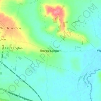 Mapa topográfico Thorpe Langton, altitud, relieve
