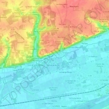 Mapa topográfico La Cote Rotie, altitud, relieve